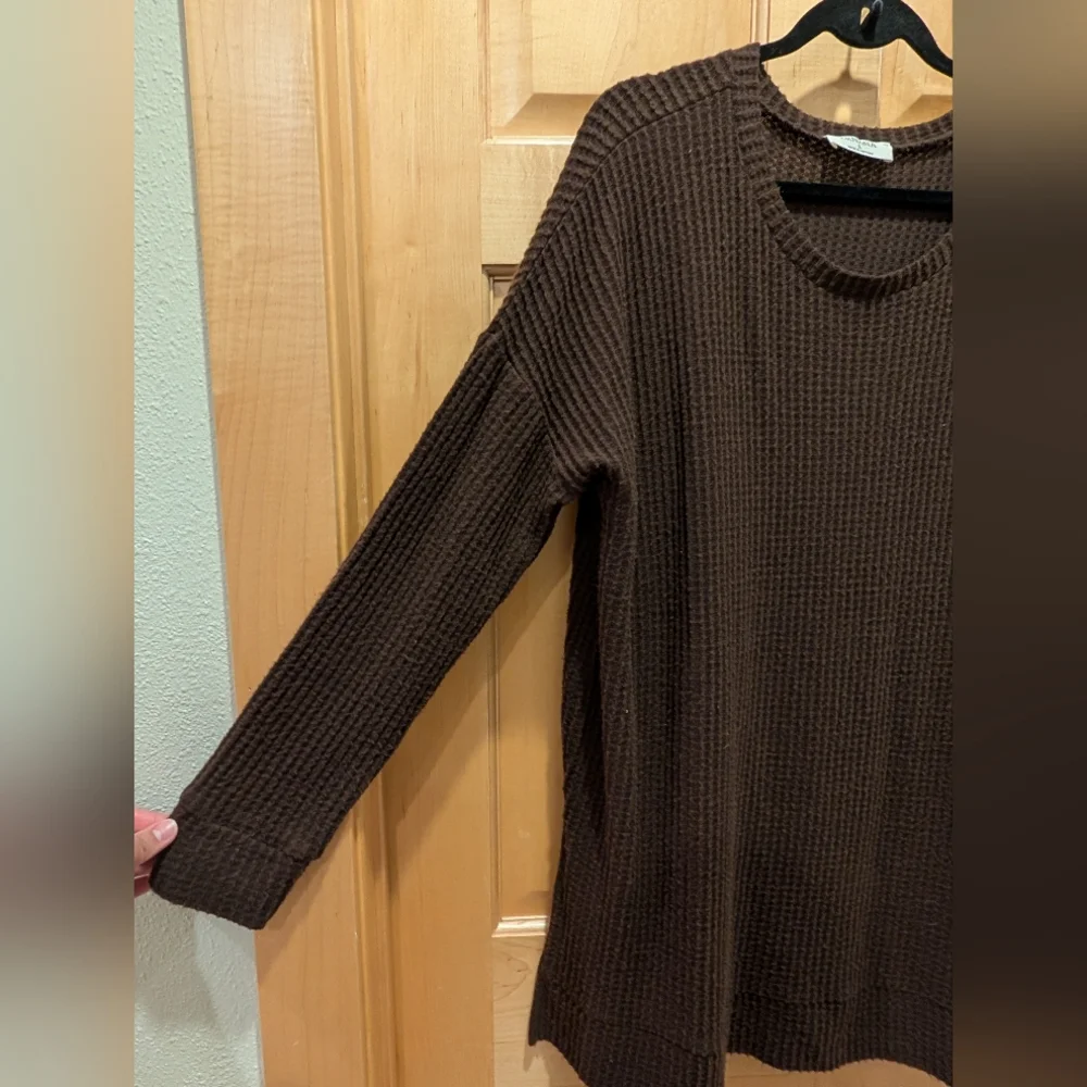 Zenana Outfitters Dark Brown Crew Neck Sweater - Picture 2 of 9